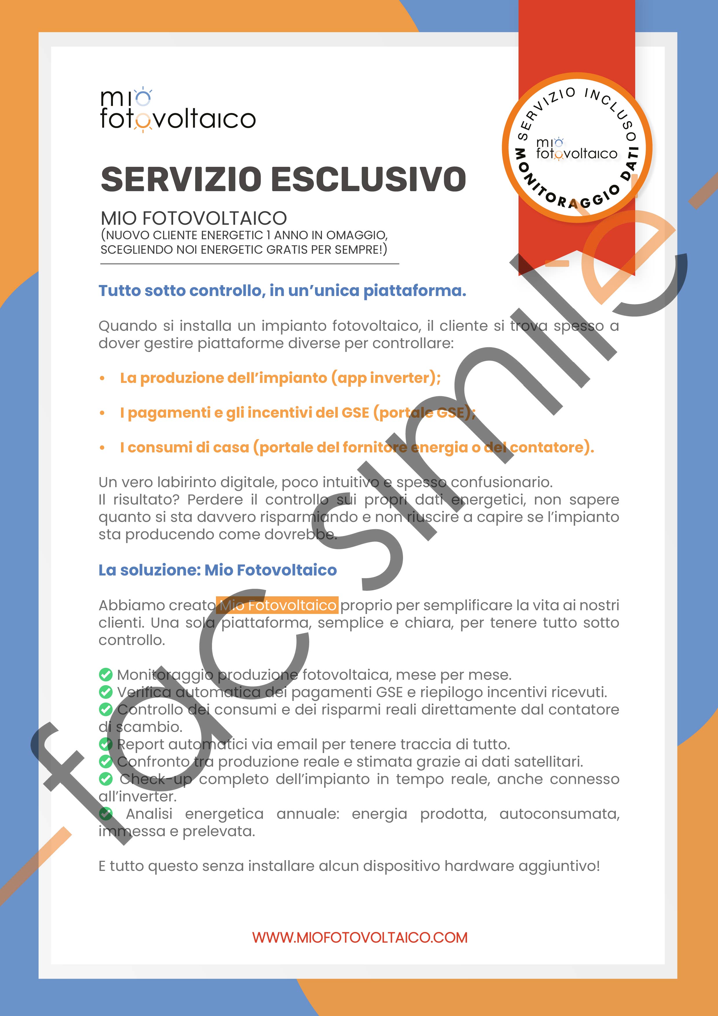 Certificato Mio Fotovoltaico facsimile