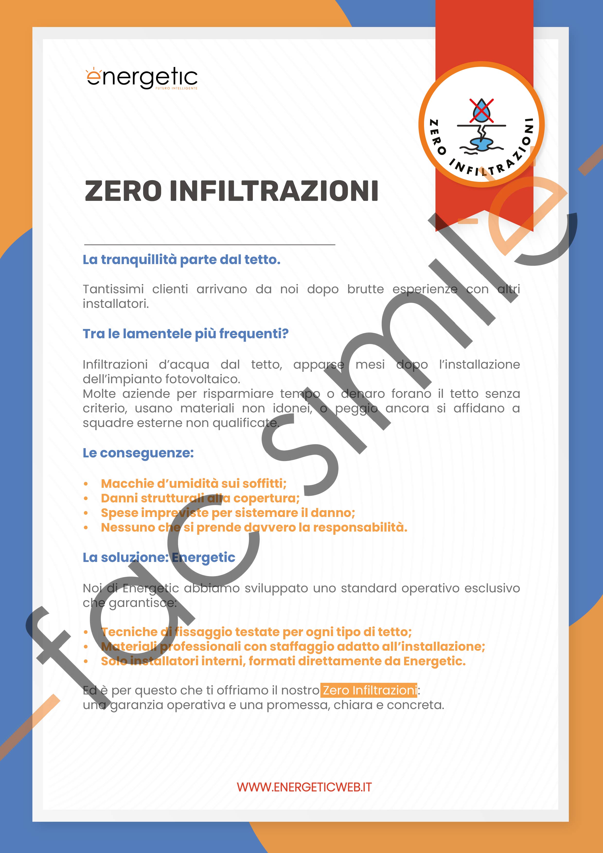 Certificato Zero infiltrazioni facsimile - Energetic Efficiency